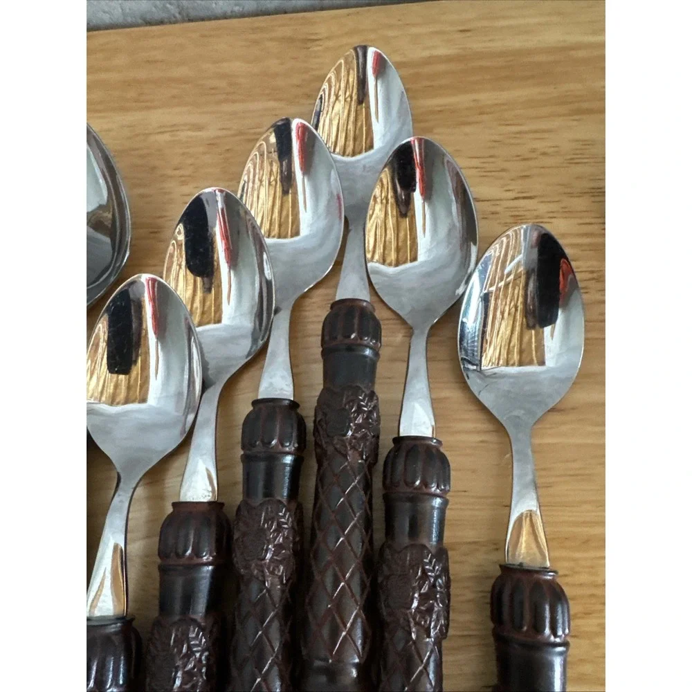 Tracy Porter Tiki Bamboo Resin Flatware Brown Tropical Stainless 21 Piece Set